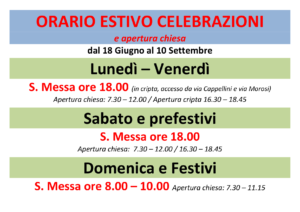 ORARIO ESTIVO CELEBRAZIONI